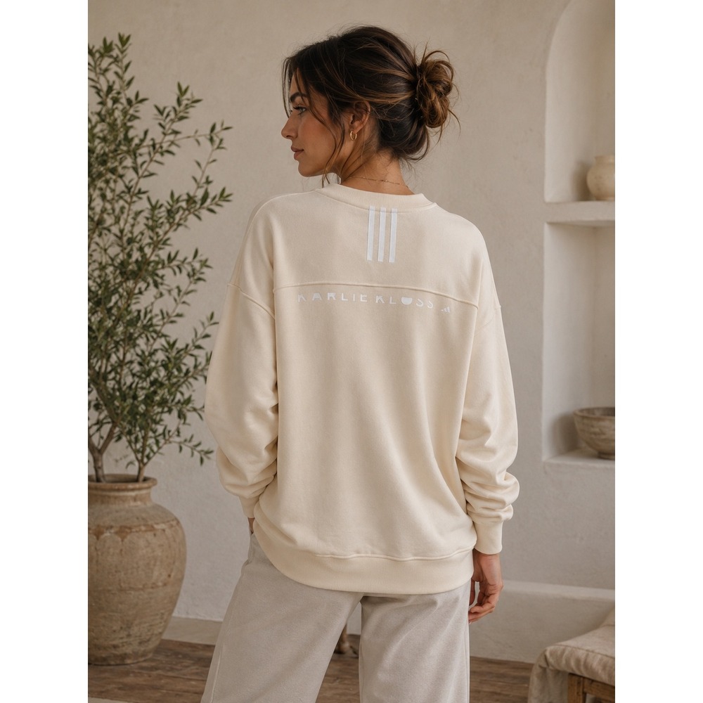 Adidas Karlie Kloss Sweat Crew Non-Dyed Cream Oversized Sweatshirt L NEW